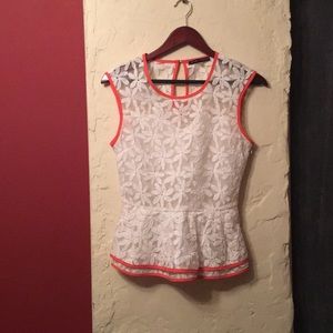 Charming White & Coral 70’s Style Peplum